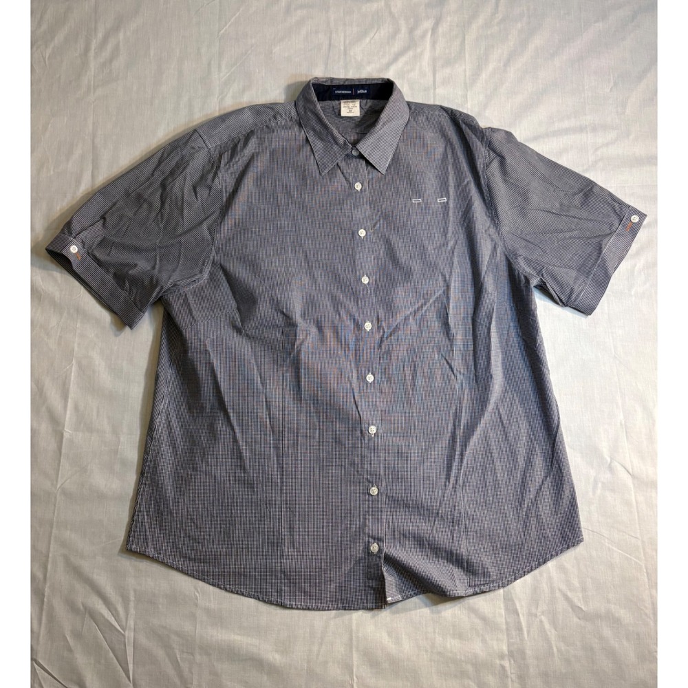 Stan Herman JetBlue Short Sleeve Button Up Shirt‎ Size 22 Blue Checkered
